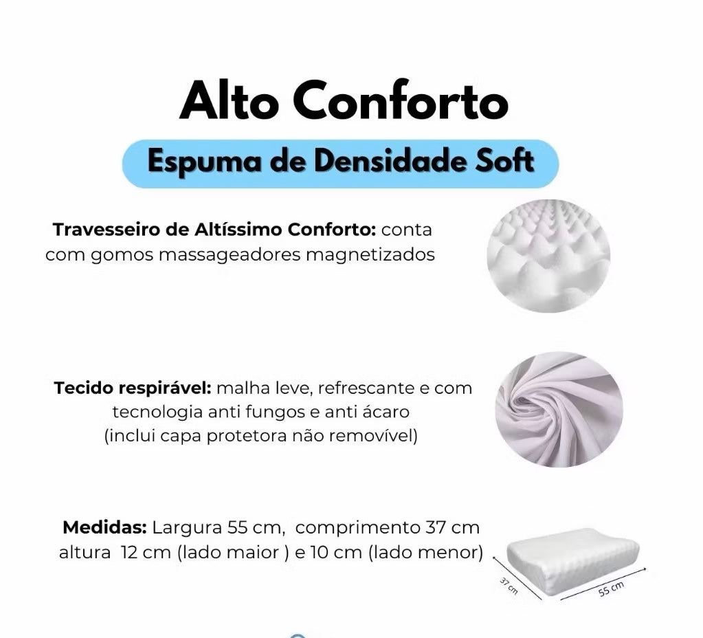 Travesseiro cervical ortopédico magnético com infravermelho terapêutico pillow anatômico anti ronco