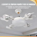 Ventilador de teto Lustre LED E27 silencioso com controle remoto 4 mini hélices integradas Bivolt