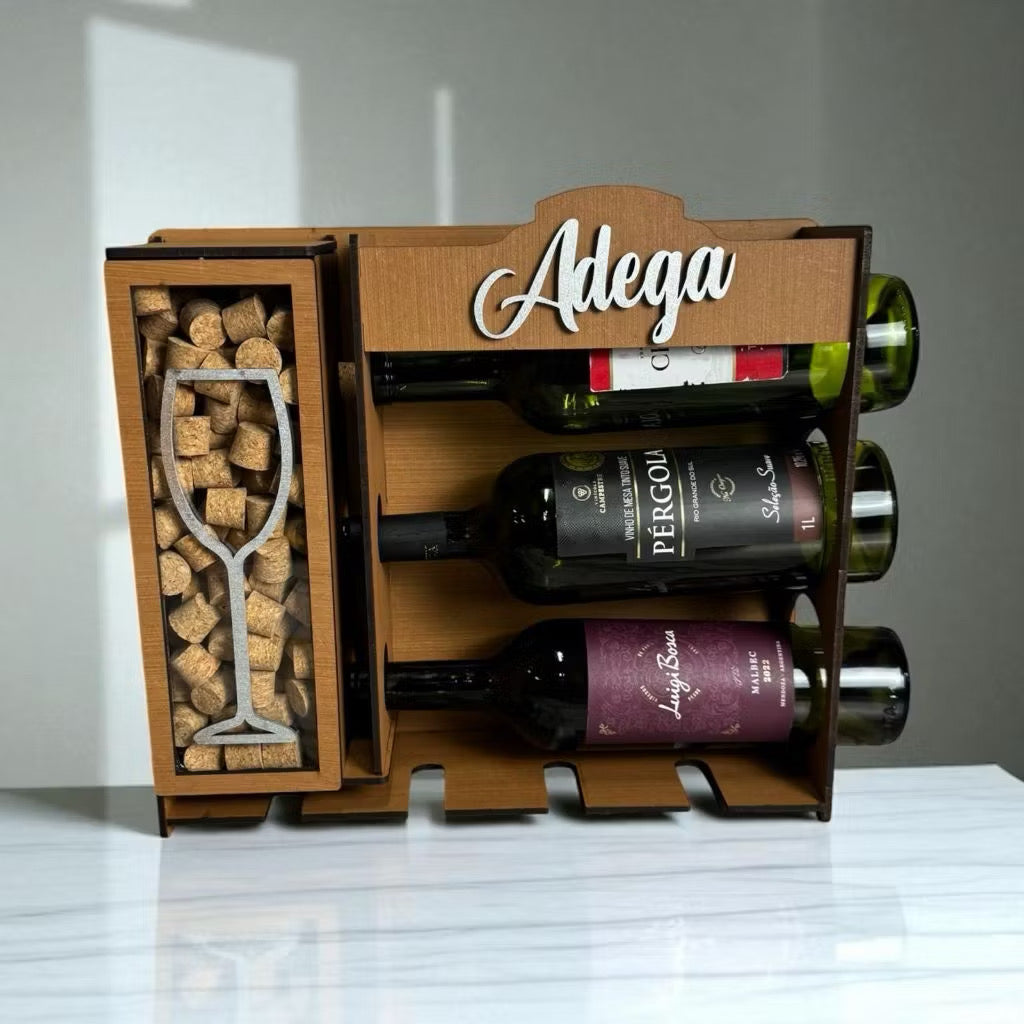 Adega de Parede em MDF Premium – Porta Vinhos, Taças e Rolhas Decorativo