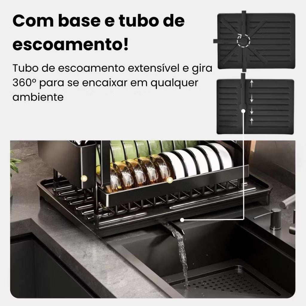 Escorredor de louças dois andares de aço carbono porta copos e talheres