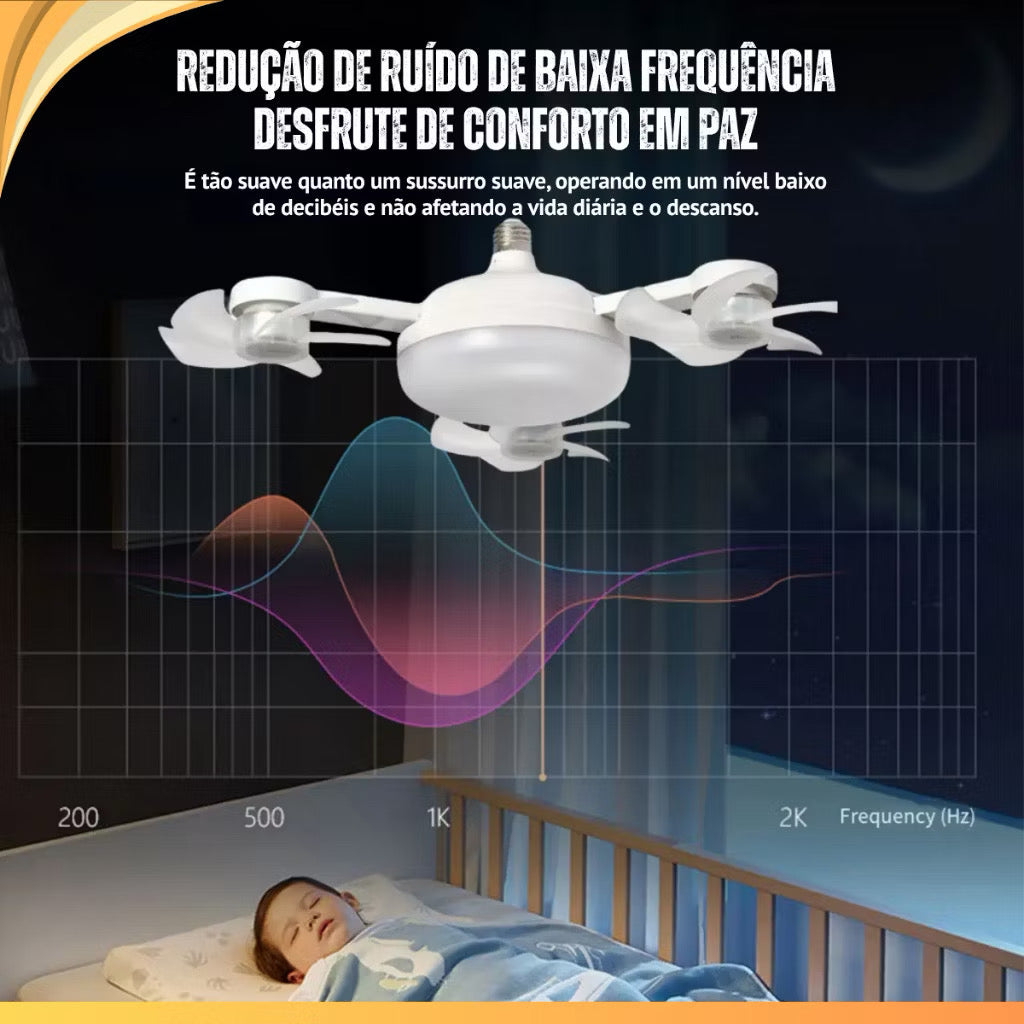 Ventilador de teto Lustre LED E27 silencioso com controle remoto 4 mini hélices integradas Bivolt