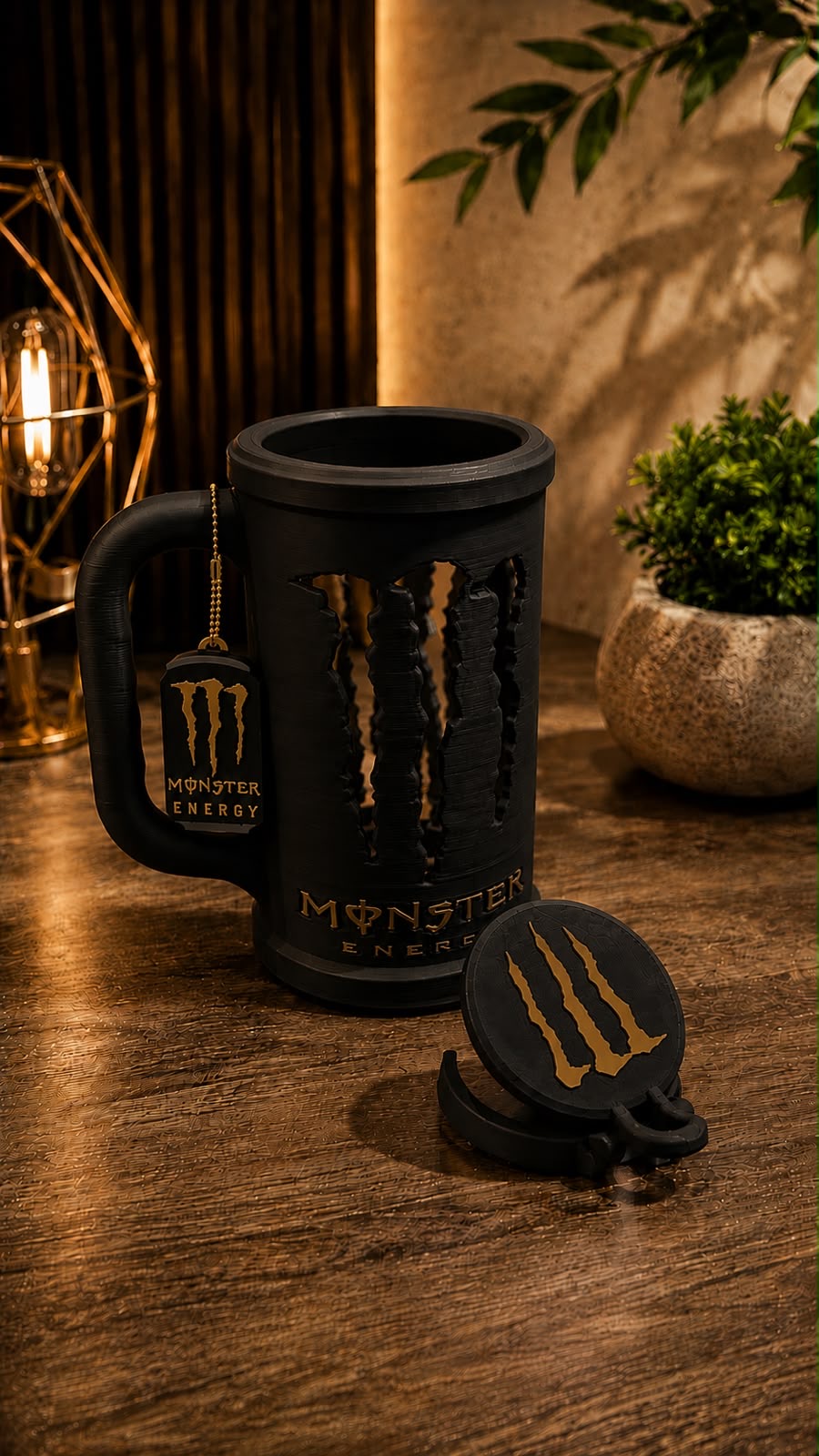 Kit Porta Energético 473ml Estilo Monster com Tampa e Abridor de Lat