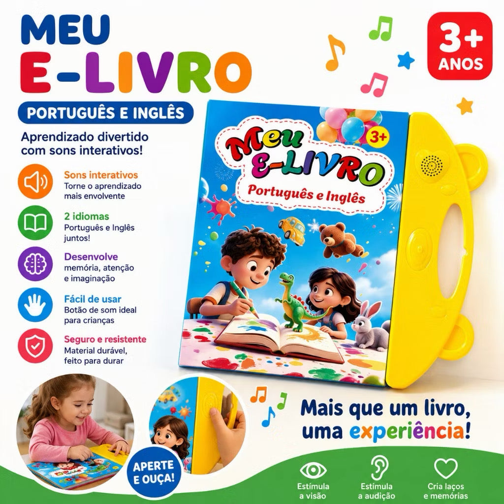 Meu E-Livro Educativo Bilíngue – Português e Inglês | Livro Sonoro Infantil Interativo
