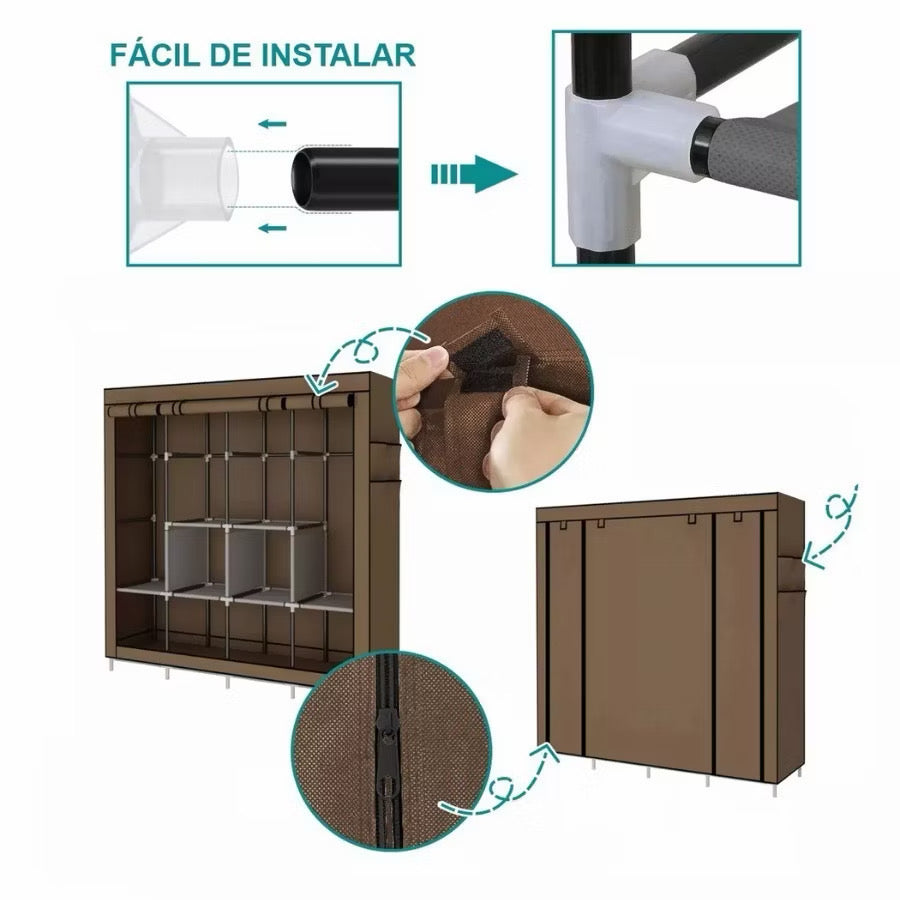 Guarda-Roupa Portátil Dobrável com Capa Protetora – Organizador 4 Divisória