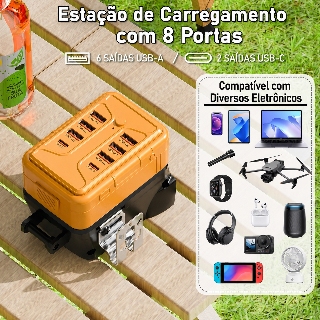 Inversor de Energia portátil compatível com bateria Dewalt 20v 8 portas para conversor de Energia Dewalt carregamento