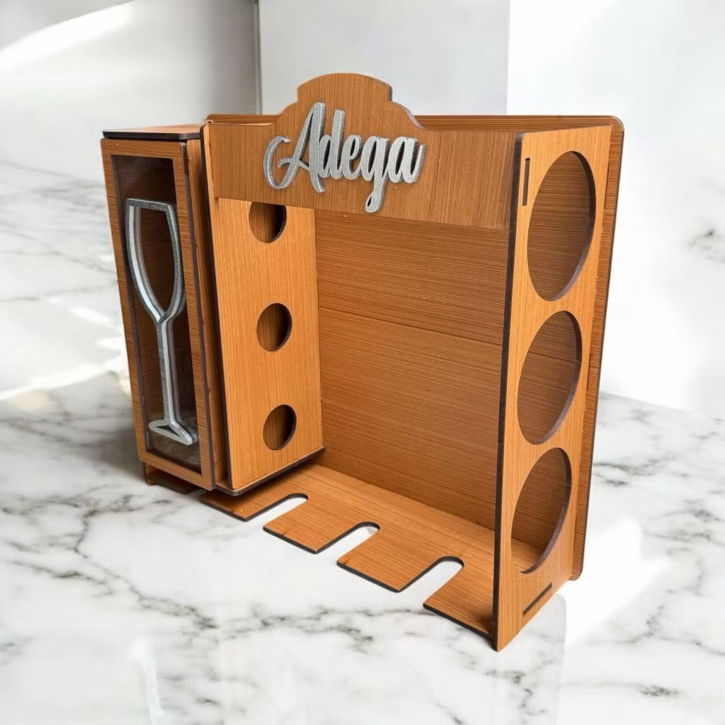 Adega de Parede em MDF Premium – Porta Vinhos, Taças e Rolhas Decorativo