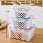 Kit 3 caixas Hermética para geladeira cestas conjunto com tampa cesta de drenagem grande