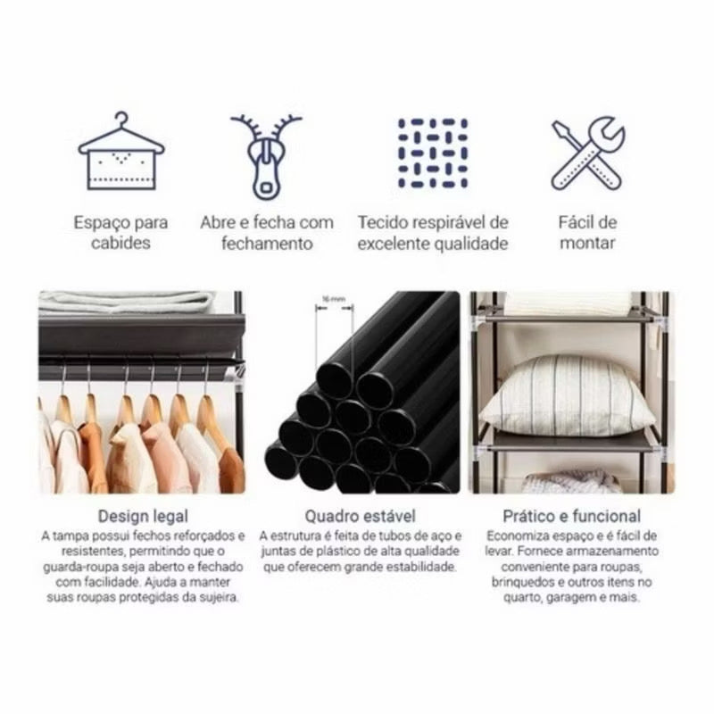 Guarda-Roupa Portátil Dobrável com Capa Protetora – Organizador 4 Divisória