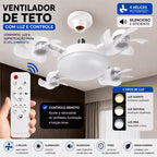 Ventilador de teto Lustre LED E27 silencioso com controle remoto 4 mini hélices integradas Bivolt