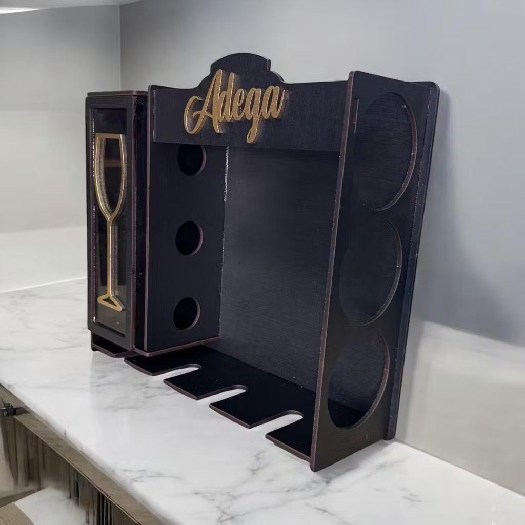 Adega de Parede em MDF Premium – Porta Vinhos, Taças e Rolhas Decorativo