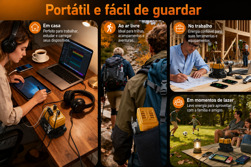 Inversor de Energia portátil compatível com bateria Dewalt 20v 8 portas para conversor de Energia Dewalt carregamento