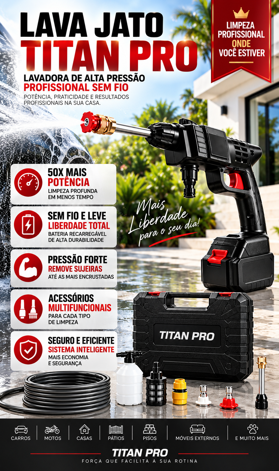 Lavadora de alta pressão sem fio portátil recarregáveis para carros e jardins pistola lava jato residencial Bivolt