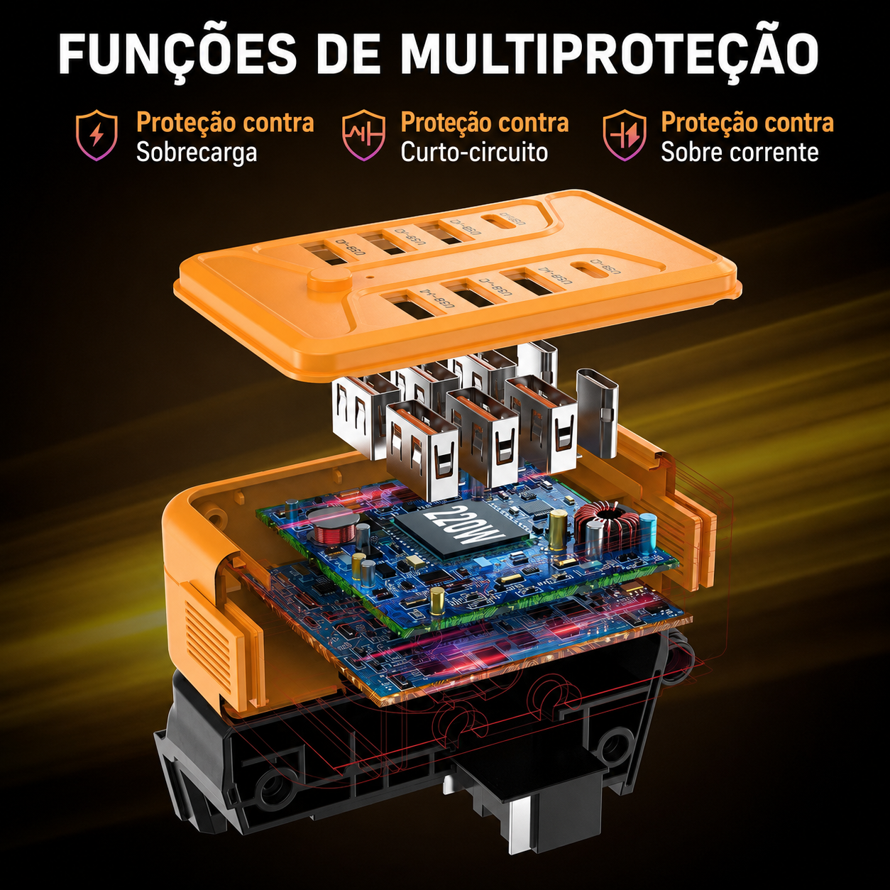 Inversor de Energia portátil compatível com bateria Dewalt 20v 8 portas para conversor de Energia Dewalt carregamento