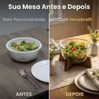 Tigela de Frutas de Vidro com Base de Madeira