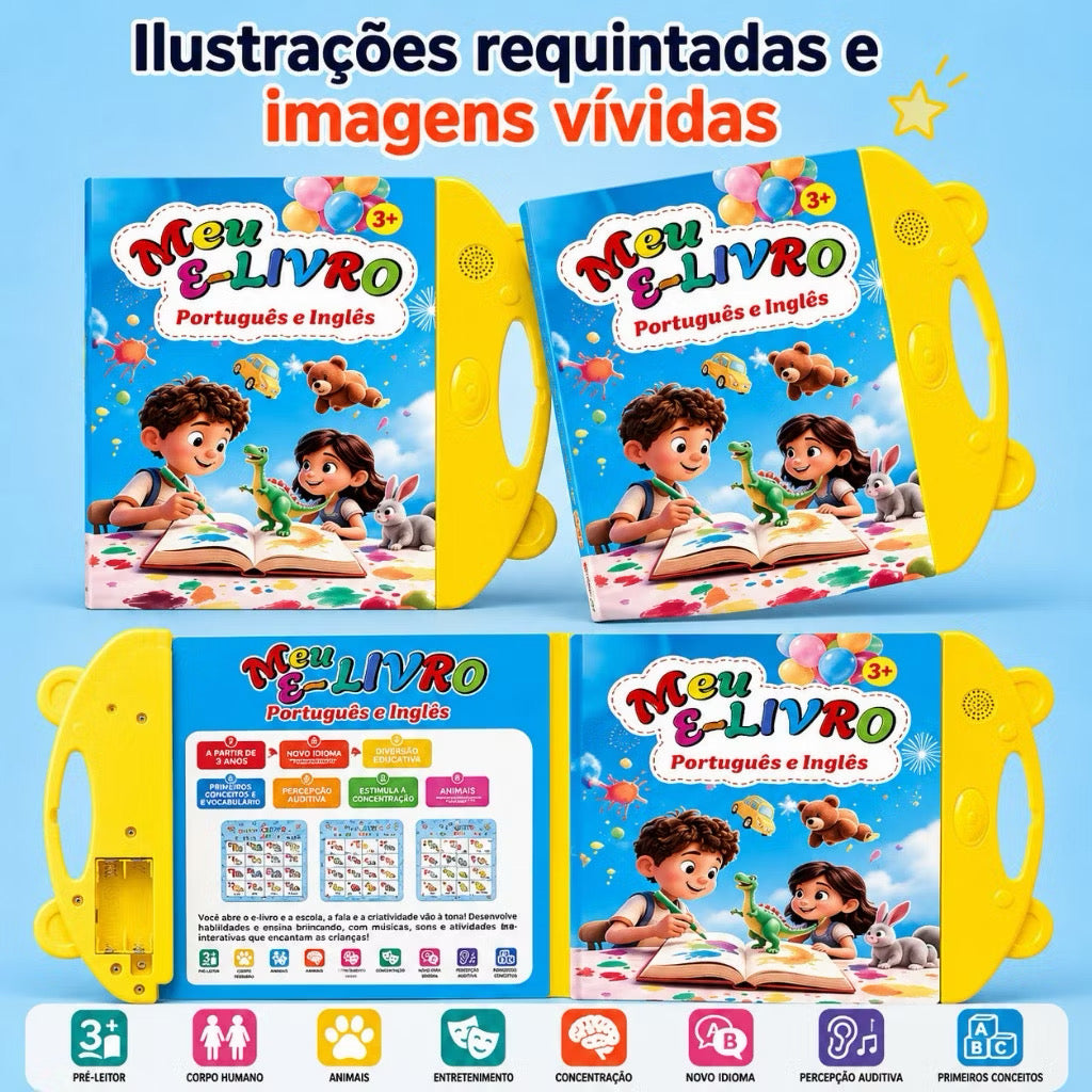 Meu E-Livro Educativo Bilíngue – Português e Inglês | Livro Sonoro Infantil Interativo