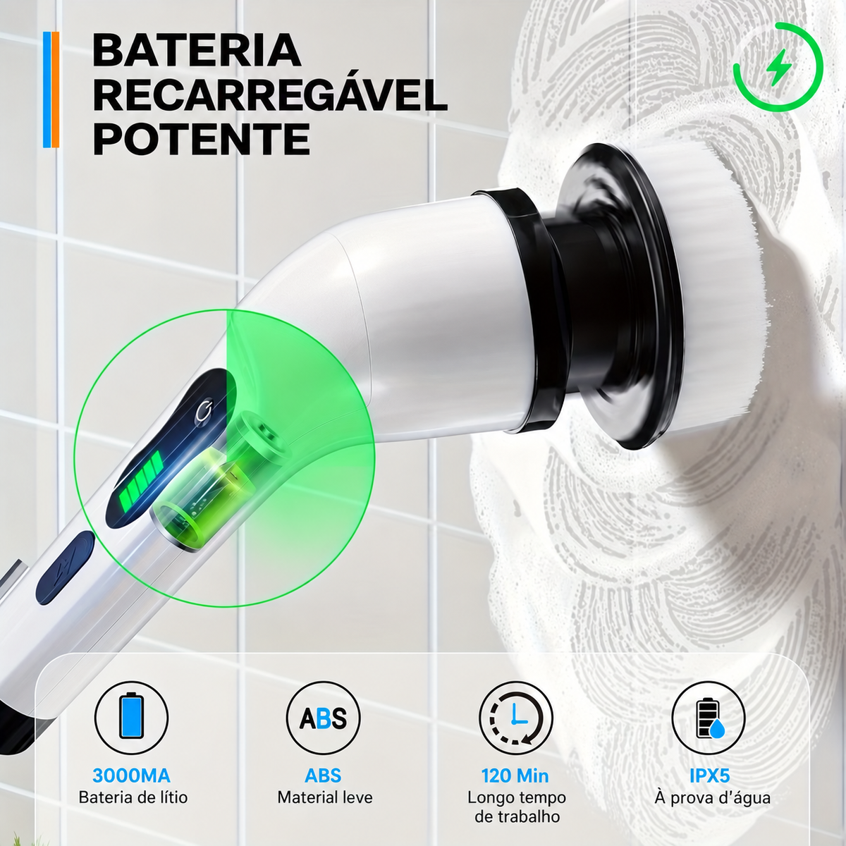 Escova de limpeza 9 em 1 recarregáveis elétrica giratória com cabo alongador