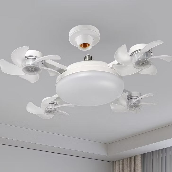 Ventilador de teto Lustre LED E27 silencioso com controle remoto 4 mini hélices integradas Bivolt