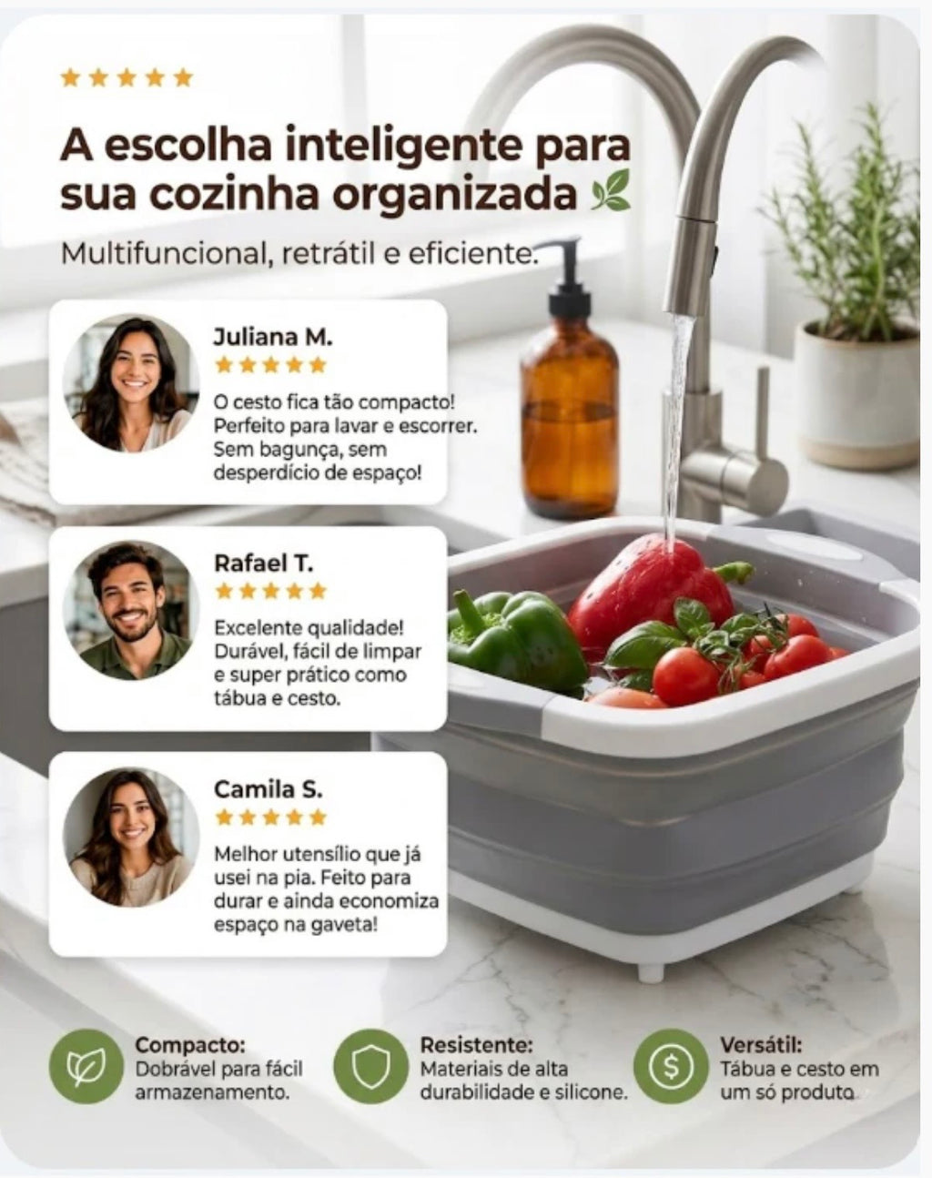 Tábua de Corte e Bacia Retrátil Multiuso