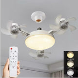 Ventilador de teto Lustre LED E27 silencioso com controle remoto 4 mini hélices integradas Bivolt