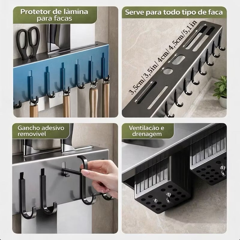 Suporte Para Armazenamento De Facas Ganchos Talheres Utensílios De Cozinha De Ferro