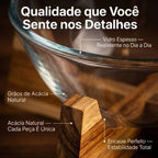 Tigela de Frutas de Vidro com Base de Madeira
