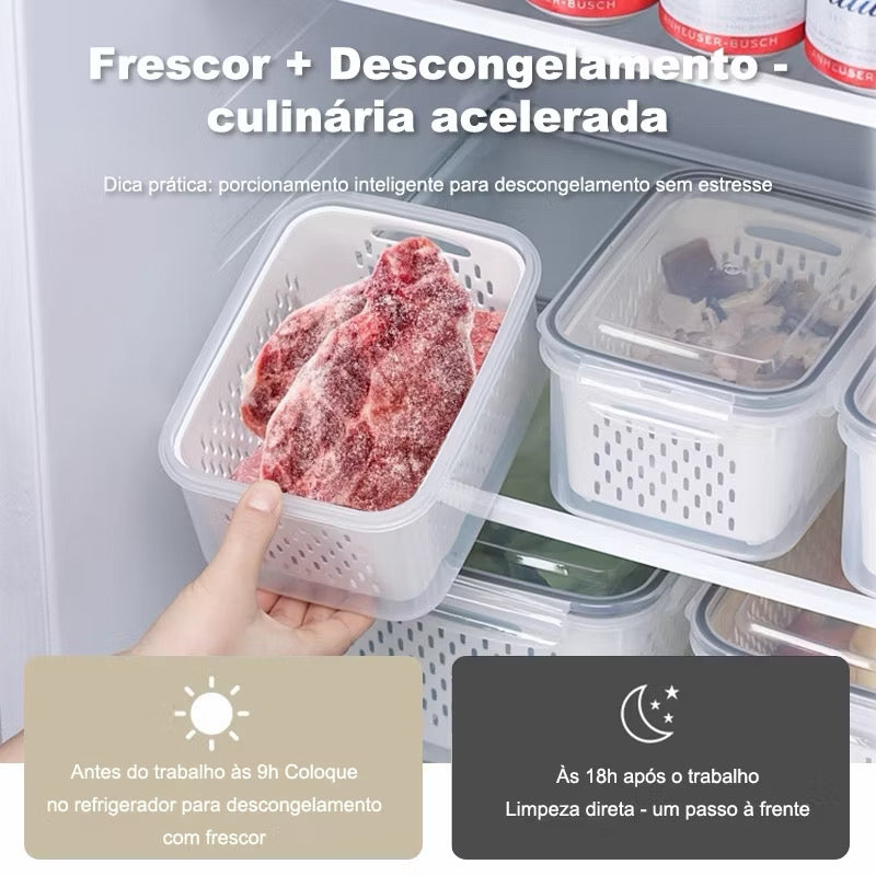 Kit 3 caixas Hermética para geladeira cestas conjunto com tampa cesta de drenagem grande