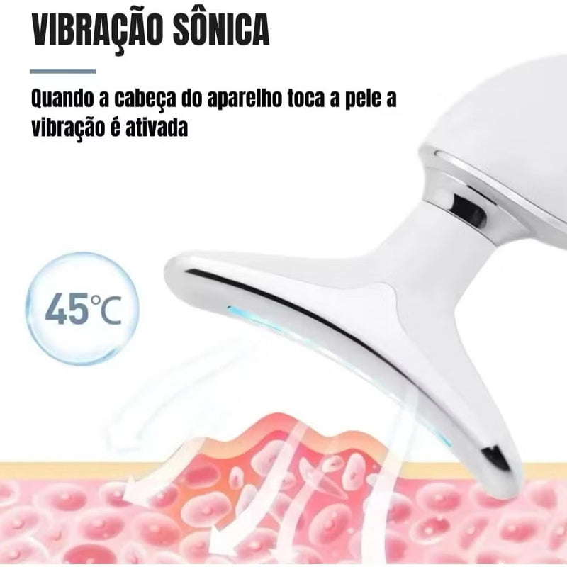 Massageador facial led, aparelho Anti-rugas para o rosto e pescoço, tratamento estético vibratório com luz
