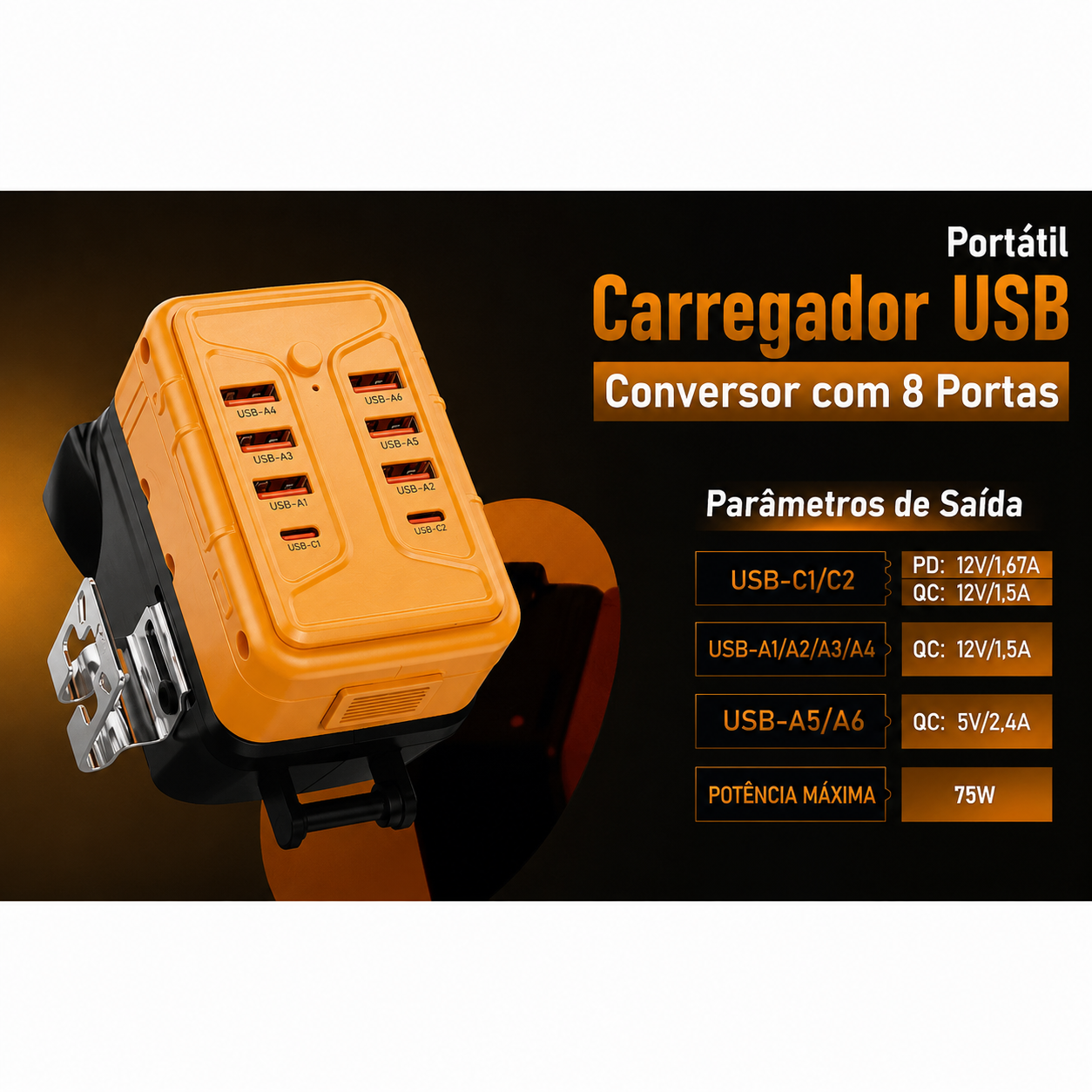 Inversor de Energia portátil compatível com bateria Dewalt 20v 8 portas para conversor de Energia Dewalt carregamento