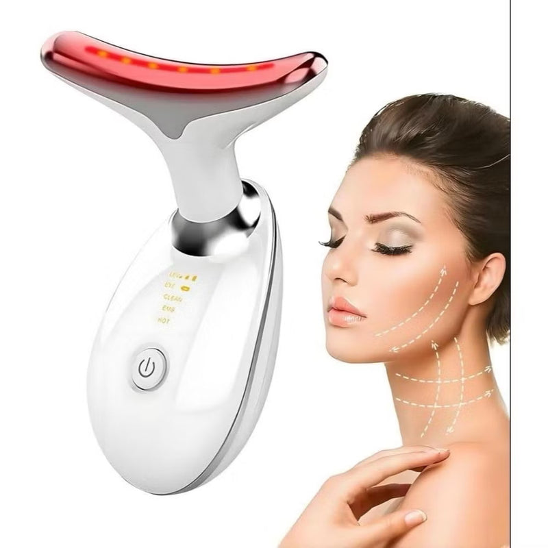 Massageador facial led, aparelho Anti-rugas para o rosto e pescoço, tratamento estético vibratório com luz