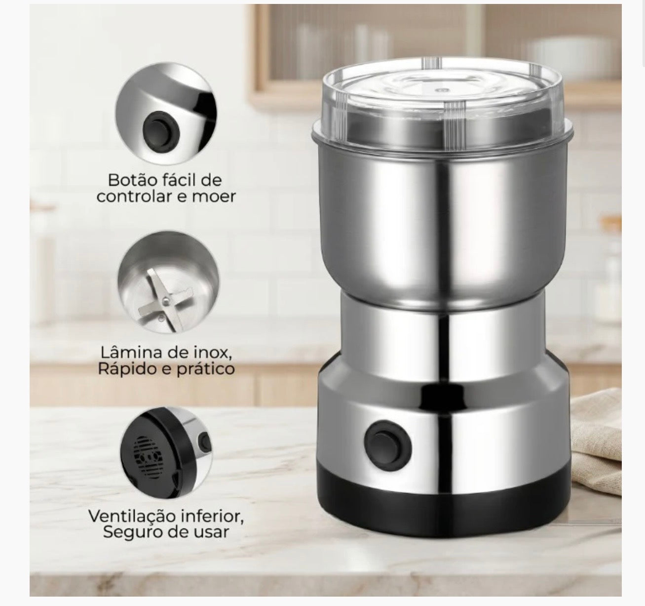PODER TOTAL NA SUA COZINHA – Moedor 4 Lâminas 110V para Café e Especiarias