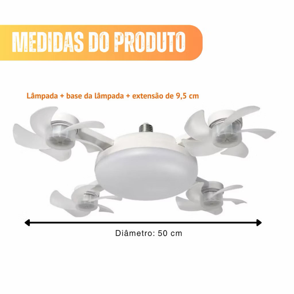 Ventilador de teto Lustre LED E27 silencioso com controle remoto 4 mini hélices integradas Bivolt