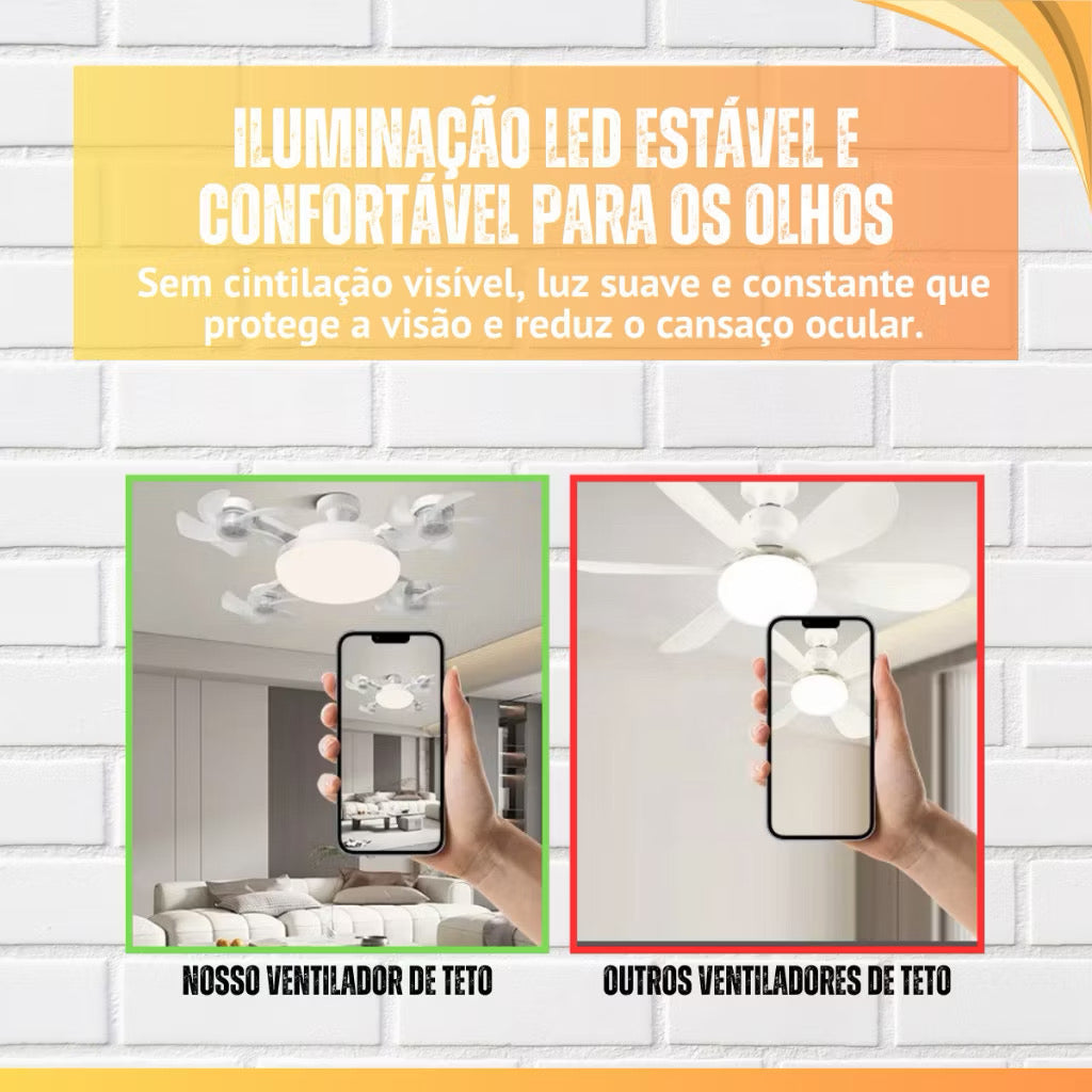 Ventilador de teto Lustre LED E27 silencioso com controle remoto 4 mini hélices integradas Bivolt