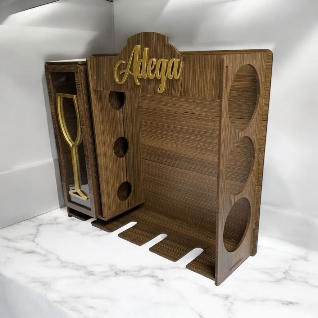 Adega de Parede em MDF Premium – Porta Vinhos, Taças e Rolhas Decorativo