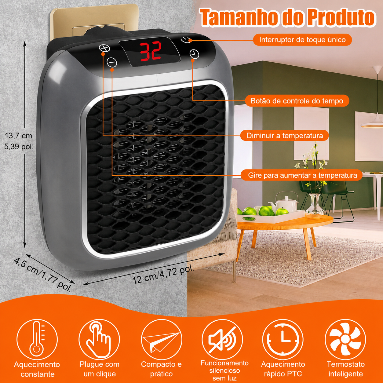 Mini aquecedor portátil de parede