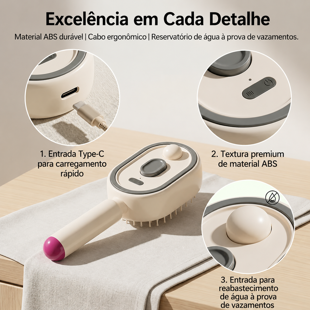 Escova de cabelo elétrica em spray de água, pente de massagem almofada de ar nano nebulização