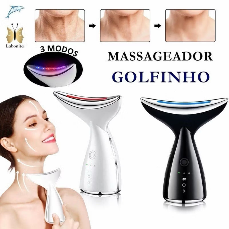 Massageador de pescoço e rosto Led vibração fototerapia para rejuvenescimento firmeza e anti-rugas