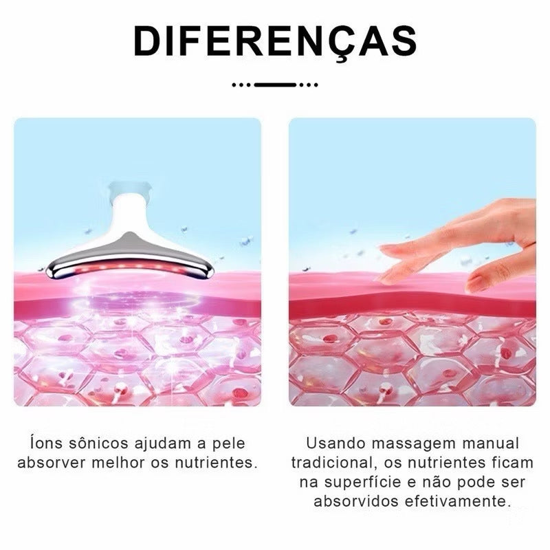 Massageador de pescoço e rosto Led vibração fototerapia para rejuvenescimento firmeza e anti-rugas