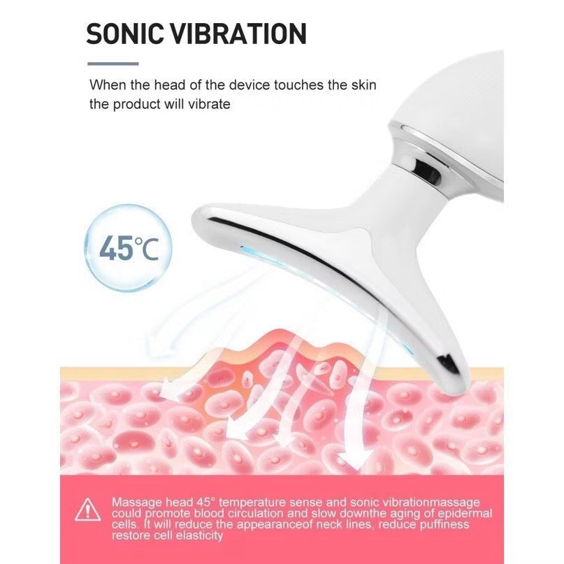 Massageador de pescoço e rosto Led vibração fototerapia para rejuvenescimento firmeza e anti-rugas