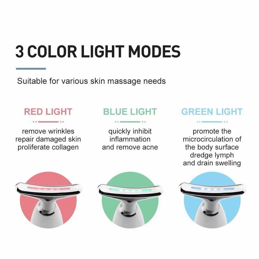 Massageador de pescoço e rosto Led vibração fototerapia para rejuvenescimento firmeza e anti-rugas