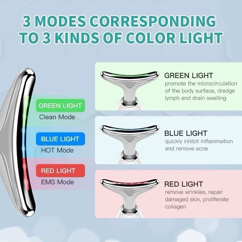 Massageador de pescoço e rosto Led vibração fototerapia para rejuvenescimento firmeza e anti-rugas