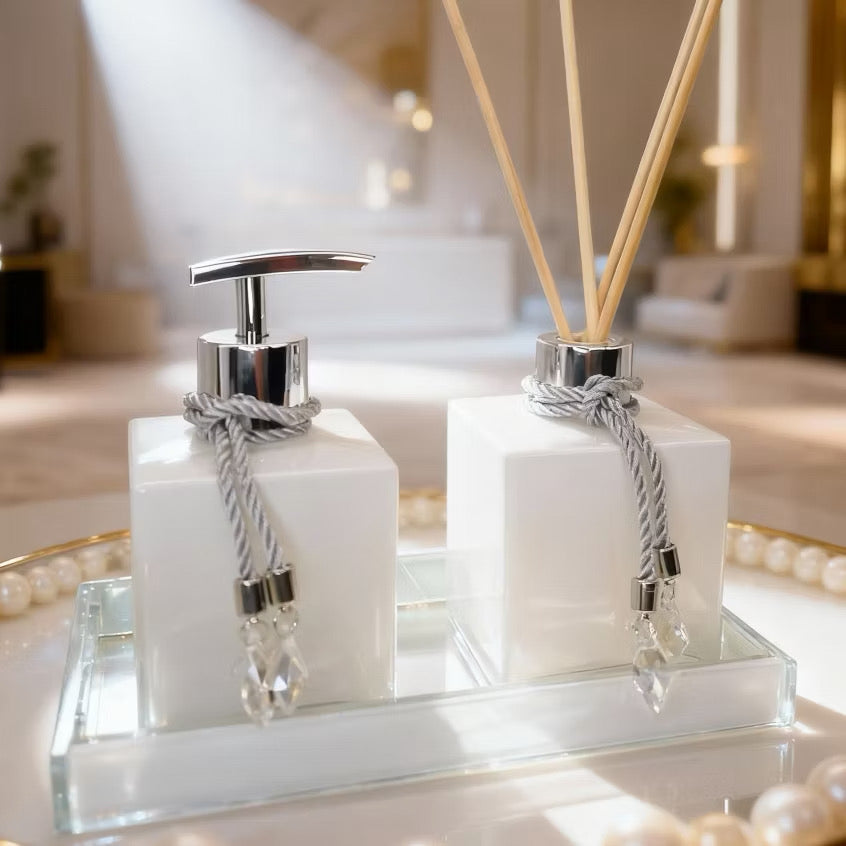 Kit lavabo vidro 250ml completo luxo com bandeja