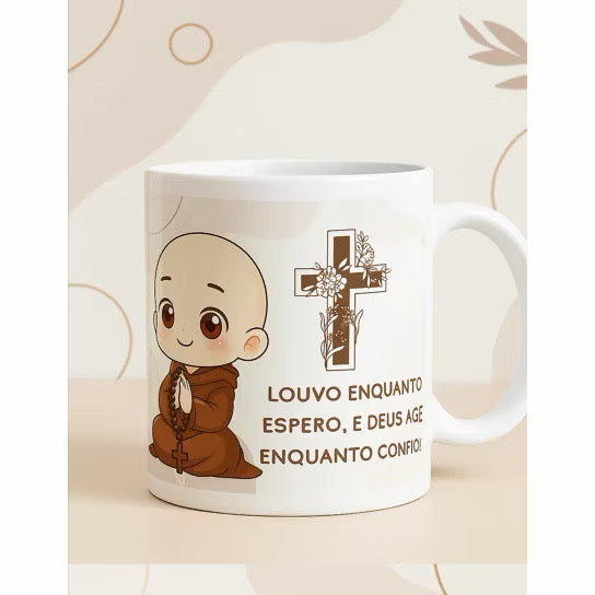 “A caneca perfeita para suas madrugadas de oração com Frei Gilson.”