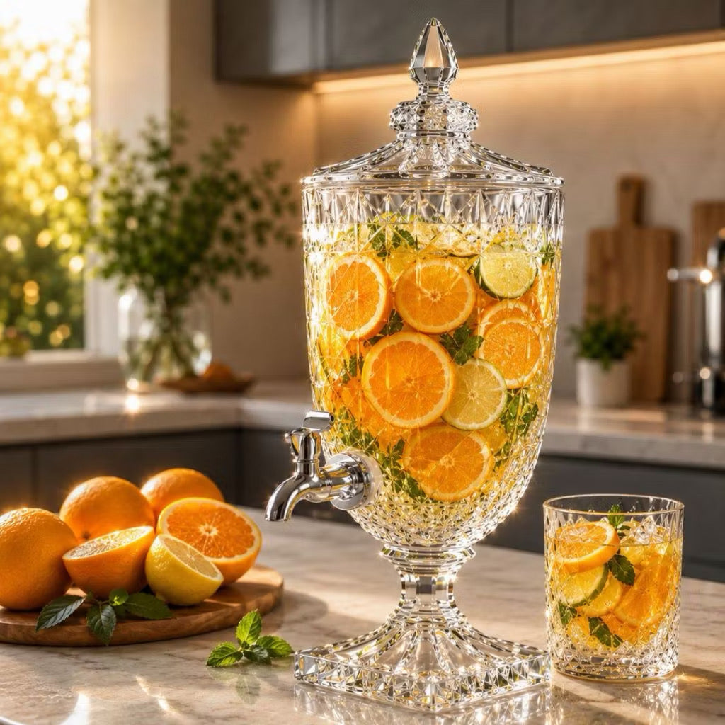 Dispenser de suco de vidro 5/3 litros com torneira jarra de cristal diamante com tampa