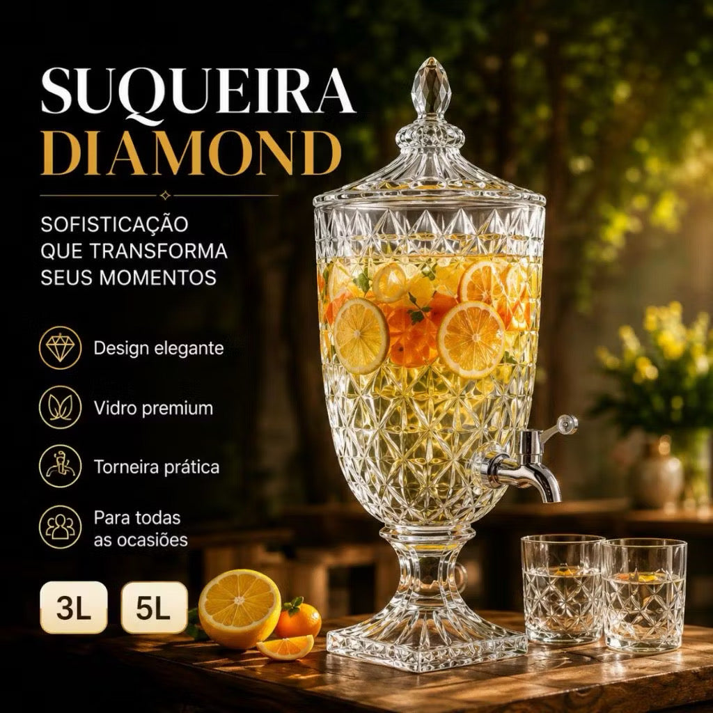 Dispenser de suco de vidro 5/3 litros com torneira jarra de cristal diamante com tampa