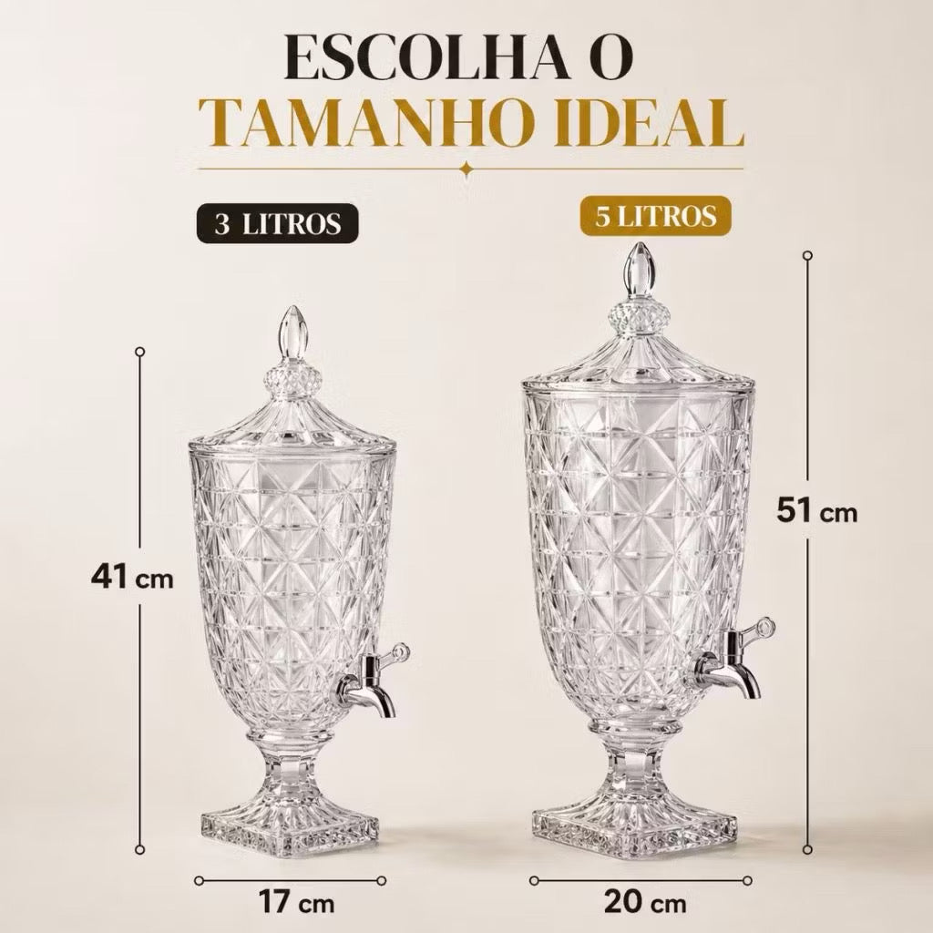 Dispenser de suco de vidro 5/3 litros com torneira jarra de cristal diamante com tampa
