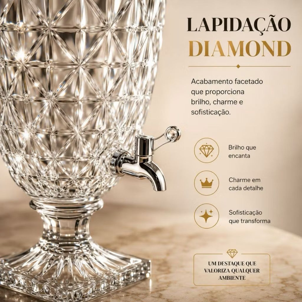 Dispenser de suco de vidro 5/3 litros com torneira jarra de cristal diamante com tampa