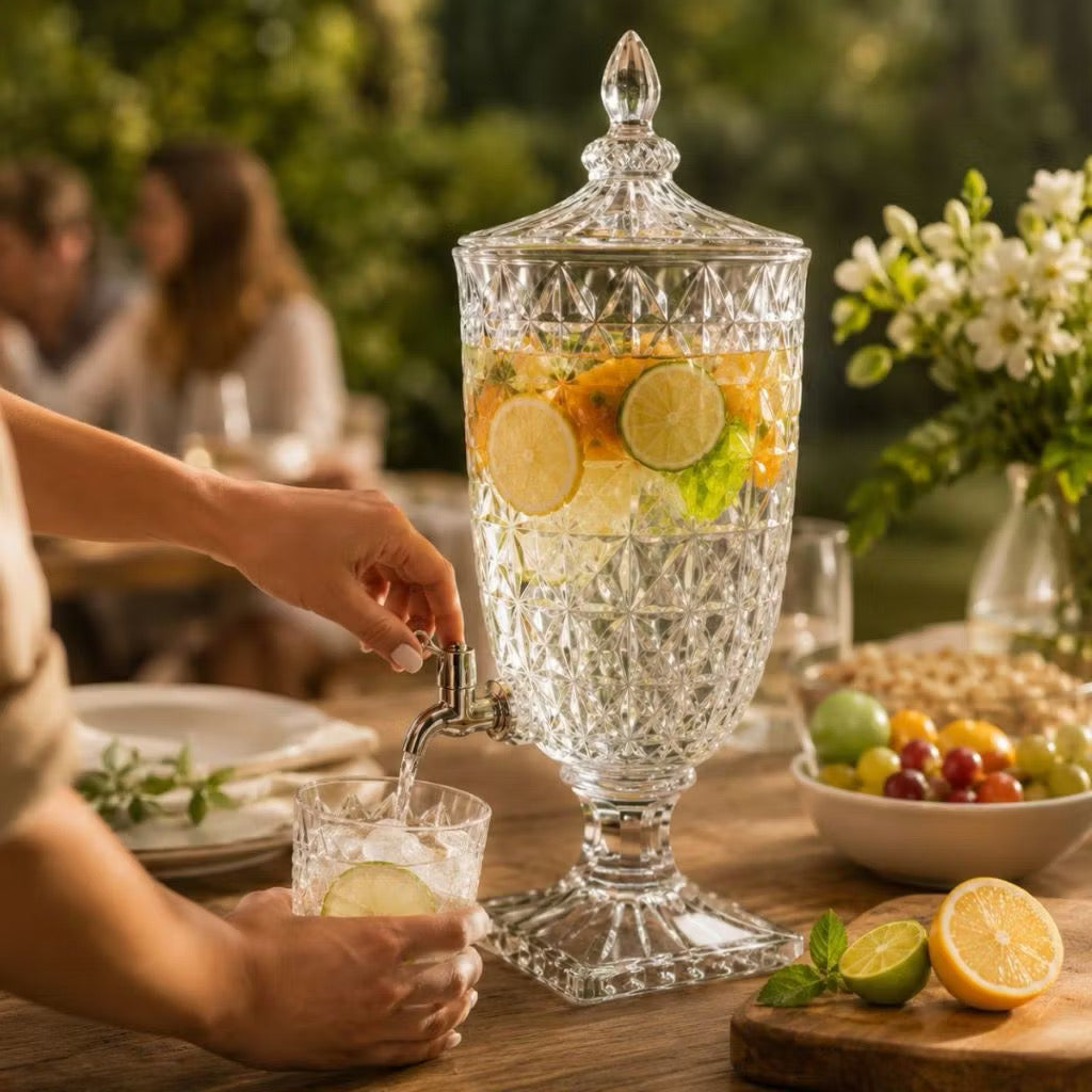 Dispenser de suco de vidro 5/3 litros com torneira jarra de cristal diamante com tampa