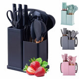 Kit completo jogo de cozinha de luxo com 19 peças incluindo uma taboa em silicone espátula faca tesoura.