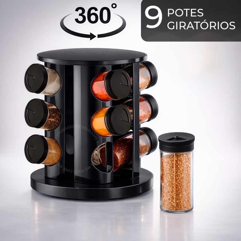 Porta temperos condimentos giratórios 9 potes organizadores de vidro com tampa profissional