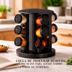 Porta temperos condimentos giratórios 9 potes organizadores de vidro com tampa profissional